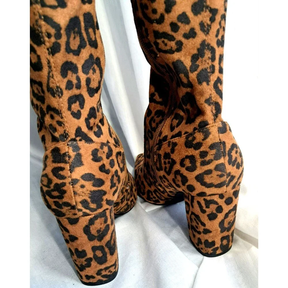 New Cheetah Aubriana Chunky High Heel Over Knee Boots Size 8.5